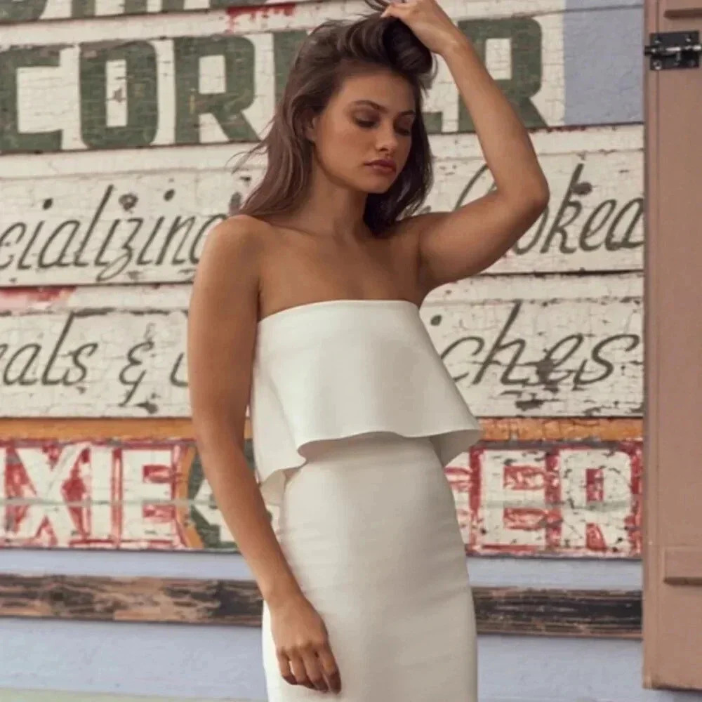 Likely White Strapless Ruffle Mini Dress
